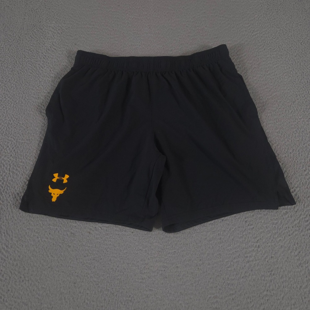 Under Armour Shorts Mens XL Black Project Rock Brahma Bull Logo Athletic Gym